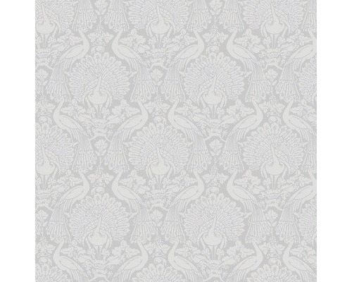 LAURA ASHLEY Vliesbehang 114911 Peacock damask pale slate Behang met pauwenmotief