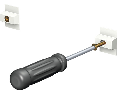 Bevestiging van een schroef in een witte houder met een schroevendraaier