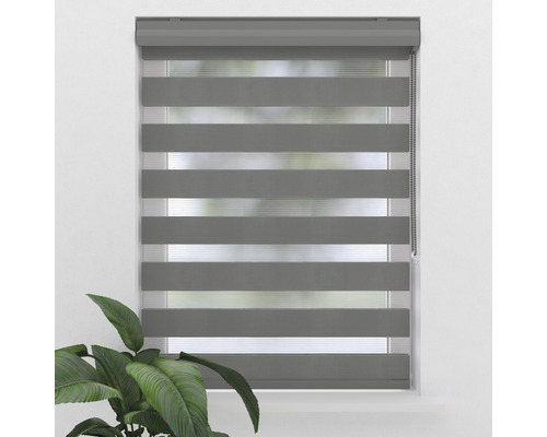Grijs duo rolgordijn voor het raam