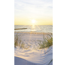Zonsopgang op het strand met duin en zee