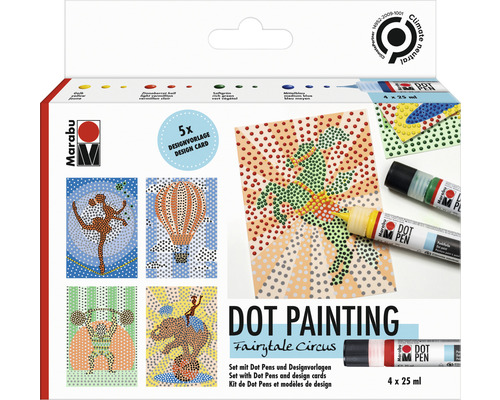MARABU Dot painting set sprookjes 4 kleuren 25 ml Marabu Dot Painting Set Sprookjescircus met verfpunten en ontwerpvoorbeelden