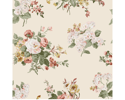 LAURA ASHLEY Vliesbehang 114897 Rosemore pale sable Behang met een bloemmotief van rozen