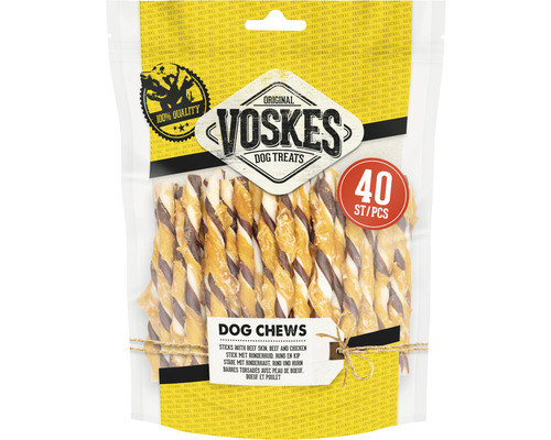 VOSKES Hondensnack stick rund/huid/kip 400 g Voskes hondenkluiven met rund, runderhuid en kip, 40 stuks