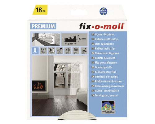 FIX-O-MOLL Premium rubber tochtband E zelfklevend wit 9 mm x 18 m
