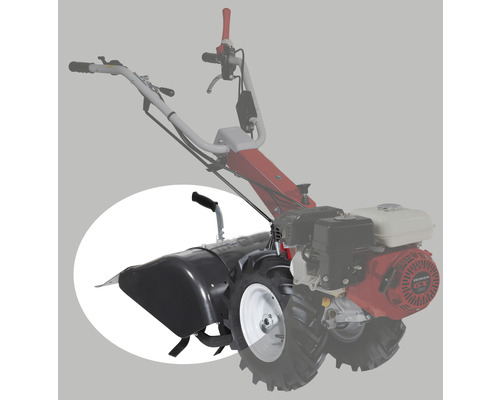 Eenassige trekker met frees voor grondbewerking in de tuin