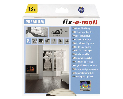 FIX-O-MOLL Premium rubber tochtband P zelfklevend wit 9 mm x 18 m