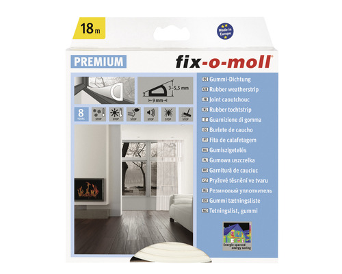 FIX-O-MOLL Premium rubber tochtband D zelfklevend wit 9 mm x 18 m-0