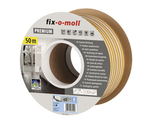 FIX-O-MOLL Premium rubber tochtband D zelfklevend wit 9 mm x 50 m-0