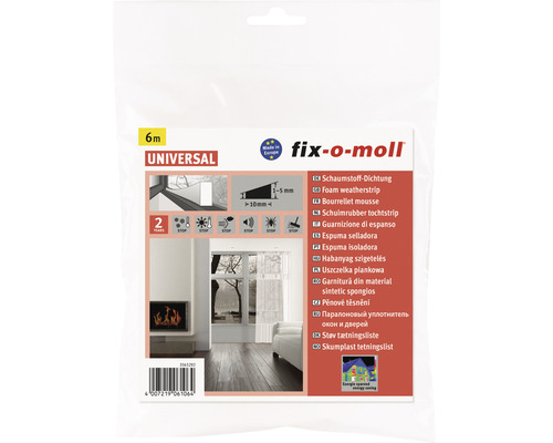 FIX-O-MOLL Universal schuimrubber tochtband zelfklevend wit 10 mm x 1-5 mm x 6 m