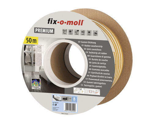 FIX-O-MOLL Premium rubber tochtband E zelfklevend wit 9 mm x 50 m
