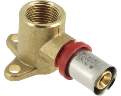 BONFIX Alu-pers muurplaatkoppeling, 1/2" binnendraad x 16 mm pers Boog met bevestiging voor sanitair en verwarming