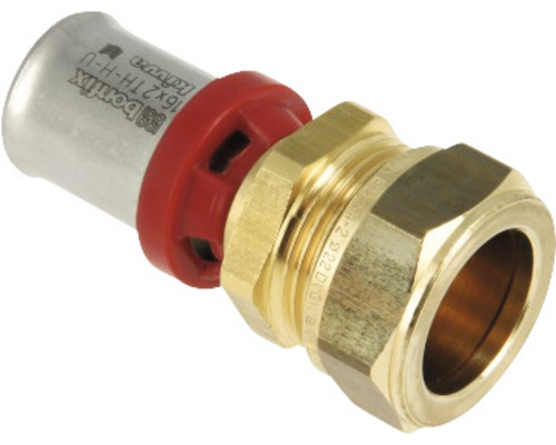 BONFIX Alu-pers rechte verloopkoppeling, 16 mm pers x 12 mm knel Messing bevestigingsfitting