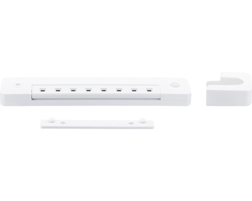 Witte kapstokstrip met haken en bevestigingsmateriaal