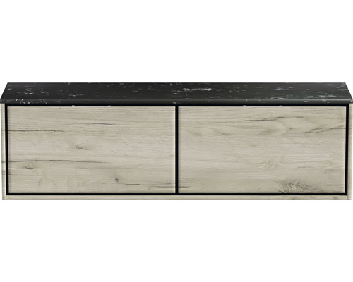 Wastafelonderkast met twee lades en een oppervlak in marmerlook