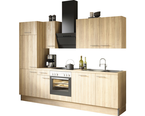 OPTIFIT Keukenblok met apparatuur Erik290 wild eiken mat 270x60 cm Keukenblok met hangkasten, wasbak, fornuis en afzuigkap