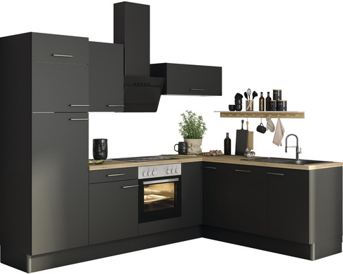 OPTIFIT Hoekkeuken met apparatuur Ingvar420 antraciet mat 270x60 cm Complete keuken met boven- en onderkasten, afzuigkap en spoelbak