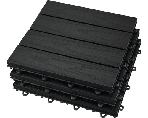 KONSTA Tuintegel kliksysteem WPC 3D antraciet 30x30 cm Stapel houten tegels voor buiten