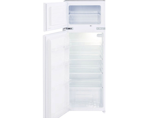 Witte koelkast met open deur, met planken