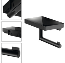 Zwarte toiletpapierhouder met plank