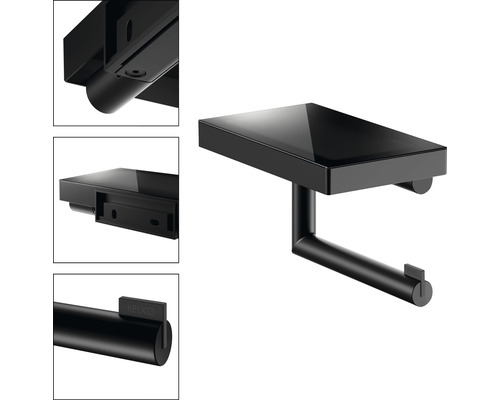 Zwarte toiletpapierhouder met plank