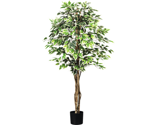 Kunstplant Ficus benjamini groen wit in pot H 150 cm