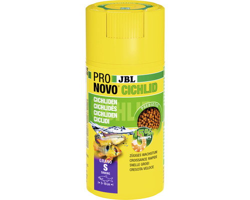 JBL ProNovo Cichlid Visvoer granulaat S click 100 ml JBL Pro Novo Cichlid S visvoer verpakking