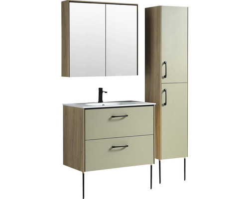 Badkamermeubelset met wastafelonderkast, spiegelkast en hoge kast