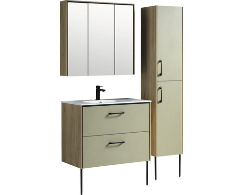 DIFFERNZ Badkamermeubelset Legs met spiegelkast en wastafel 90 cm fjordegroen Badkamermeubelset met wastafelonderkast, spiegelkast en hoge kast