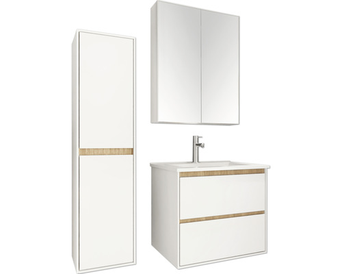 Badkamerset met wastafelonderkast, spiegelkast en hoge kast