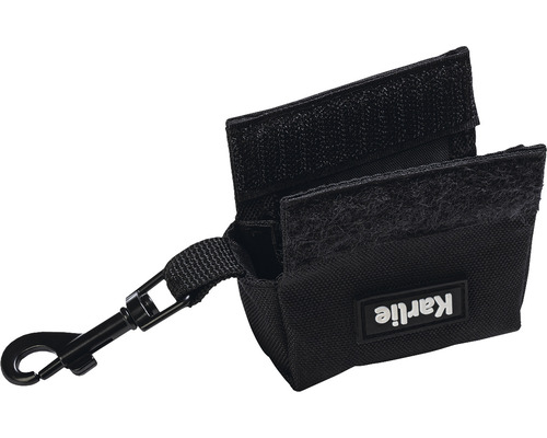 Zwarte voedselzak met karabijnhaak en klittenbandsluiting