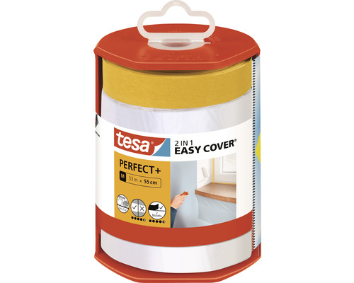 TESA 2in1 Easy Cover Perfect+ afdekfolie met tape 55 cm x 33 m Tesa 2-in-1 Easy Cover Perfect afdekfolie met tape, 33 meter bij 55 centimeter