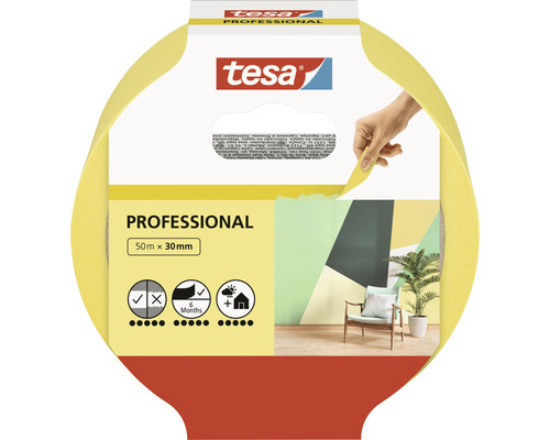 TESA Professional schilderstape geel 30 mm x 50 m Tesa Professional afplakband, 50 meter x 30 millimeter