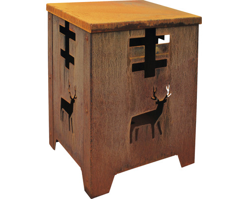 Decoratieve bijzettafel van metaal met hertmotieven en geometrische uitsparingen