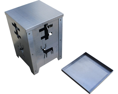 Roestvrijstalen tuinhaard met herten- en gereedschapsmotieven en opvangbak