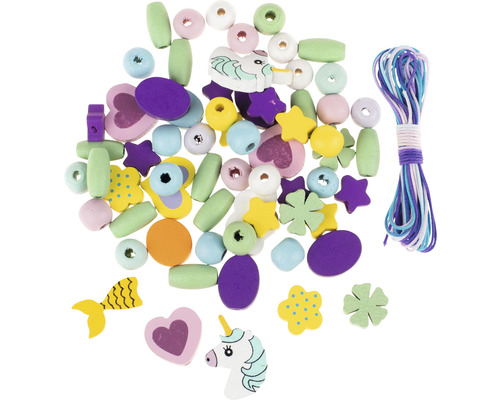 Houten kralenset met motieven zoals eenhoorn, hart en ster