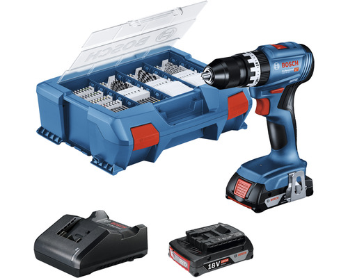 BOSCH Professional Accu schroefboormachine GSB 18V-45 (incl. L-BOXX, 2 accu's, lader en 82-delige accessoireset)