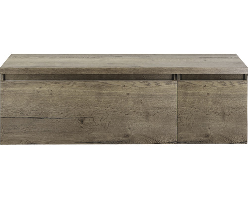 SANOX Badkamermeubelset Frozen 140 cm - wastafel 2 lades met softclose tabacco Wastafelonderkast met houtlook en twee laden