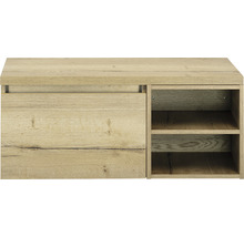 Houten schoenenkast met schuifdeur en open vakken
