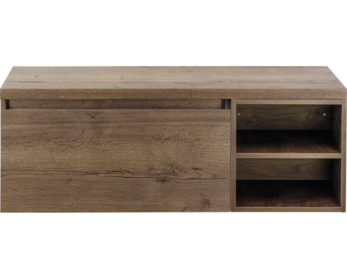 SANOX Badkamermeubelset Frozen 120 cm - wastafel 1 lade met softclose tabacco Houten schoenenkast met lade en twee open vakken