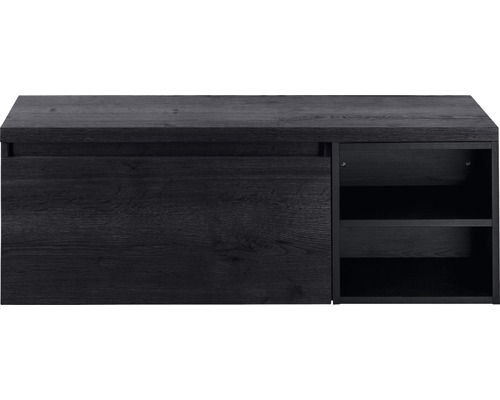 SANOX Badkamermeubelset Frozen 120 cm - wastafel 1 lade met softclose black oak Schoenenkast met lade en open vak