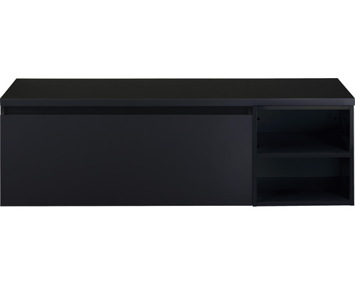 SANOX Badkamermeubelset Frozen 140 cm - wastafel 1 lade met softclose zwart mat Zwarte hangende wastafelonderkast met kast en planken