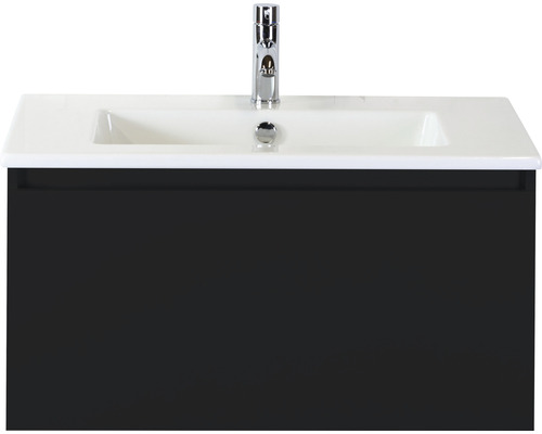 SANOX Badkamermeubelset Frozen met wastafel met één kraangat 81 cm zwart mat Wastafelmeubel met onderkast en kraan voor de badkamer
