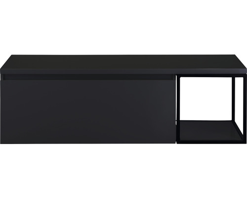 SANOX Badkamermeubelset Frozen 140 cm - wastafel 1 lade met softclose zwart mat Zwarte wastafelonderkast met plank