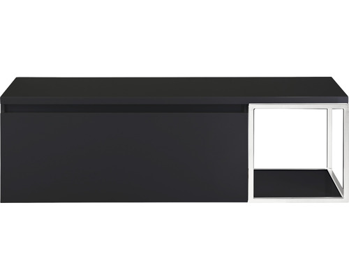 SANOX Badkamermeubelset Frozen 140 cm - wastafel 1 lade met softclose zwart mat Zwarte wastafelonderkast met plank