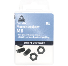 DELTAFIX Moer zeskant M6 zwart, 8 stuks