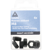 DELTAFIX Moer zeskant M8 zwart, 6 stuks