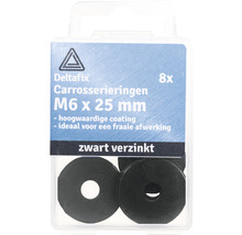 Acht zwart verzinkte carrosserieringen M6 x 25 mm