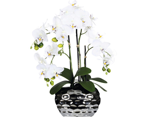 Kunstplant Vlinderorchidee wit in vaas H 55 cm