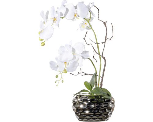 Kunstplant Vlinderorchidee arrang wit in vaas H 55 cm