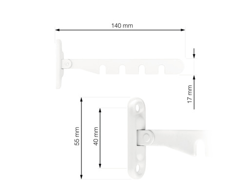 Technische tekening van een draaibare kledinghaak met afmetingen